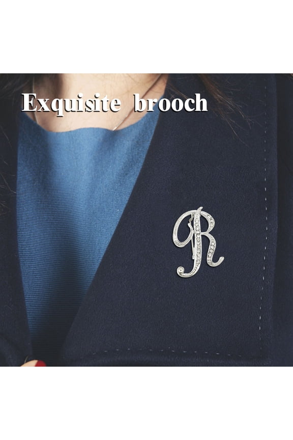 Alloy Letter Brooch - Rhinestone Inlay, Polished Electroplated, Personalized Design, for Shirts Knitwear Scarves, Fashion Accessory (Silver R)