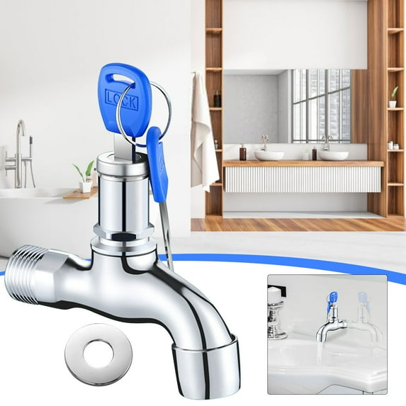 Alloy Lock Tip Faucet, Anti-Theft Heavy Duty Alloy Water Faucet with Security Lock Key, 4/6 Point 20mm/25mm Brass Faucet for Public Spaces, Durable Leak-Proof Faucet with 2 Key