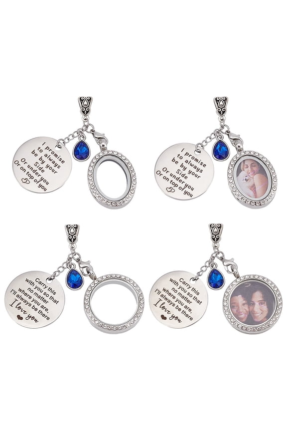 Alloy Locket Pendant with Glass Platinum 65mm 2pcs/set for DIY