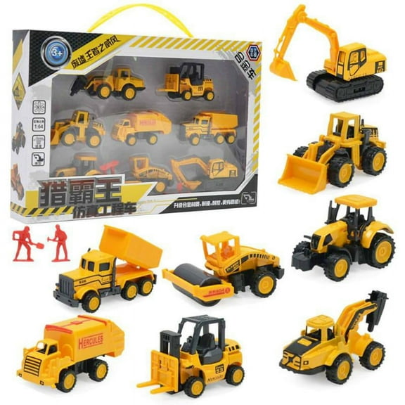 Alloy Machine Construction Truck Toy Simulation Engineering Model Toy Cars Set of 8