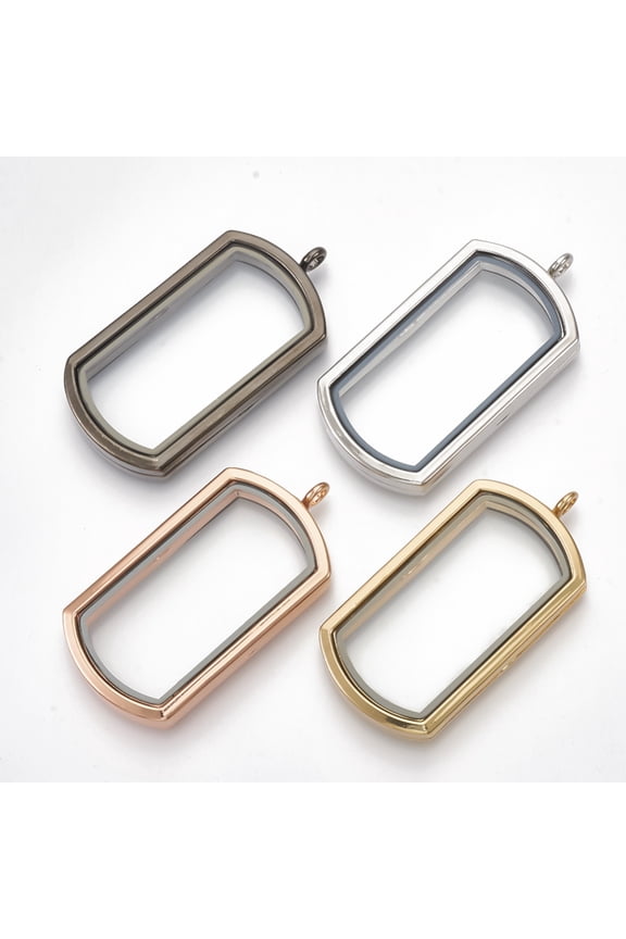 Alloy Magnetic Locket Big Pendants with Glass Rectangle Mixed color 57x29x7mm Hole: 3.5mm Inner Measure: 43x20mm