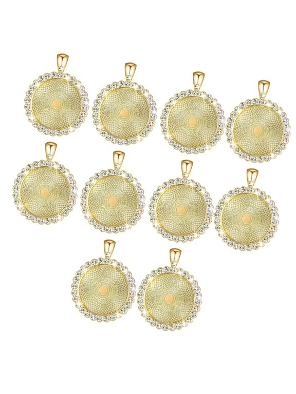 Alloy Memory Photo Pendant Settings, 10 Round Necklace Blanks with Ornamental Borders and Bails for Adding Chains