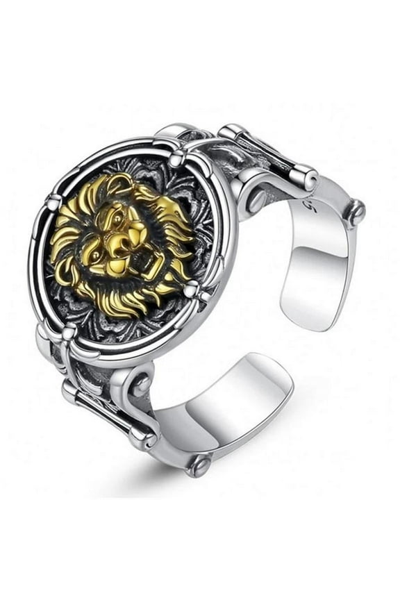Alloy Men's Fashion Ring with Carved Lion King Head Design