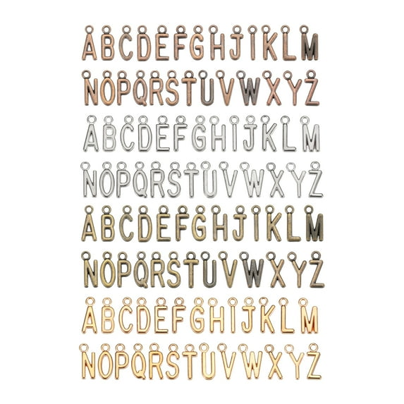 Alloy Metal Alphabet Letter Pendant A-Z Alphabet Bead for DIY Craft(Silver,Bronze,Red Copper,Dark Gold,4 Sets/104pcs)