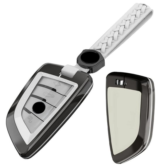 Alloy Metal Key Fob Cover,2 Pack Compatible with BMW 2 5 6 7 Series X1 X2 X3 X5 X6 Remote Keyless Entre Key Fob,Armor TPU Key Fob Skin Case Protector Jacket with Keychain