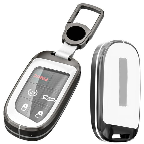 Alloy Metal Key Fob Cover,Compatible with Jeep Grand Cherokee Renegade Compass Dodge Durango Journey Charger Challenger Key Fob,Armor TPU Key Fob Protector Case