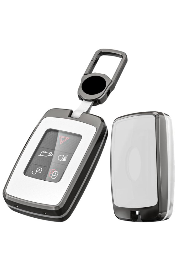 Alloy Metal Key Fob Cover,Compatible with LR Range Rover Evoque Velar Discovery Jaguar XE XF XJ F-Pace F-Type Remote Keyless Entre Key Fob,Armor TPU Key Fob Case Protector with Keychain
