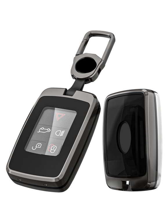 Alloy Metal Key Fob Cover,Compatible with LR Range Rover Evoque Velar Discovery Jaguar XE XF XJ F-Pace F-Type Remote Keyless Entre Key Fob,Armor TPU Key Fob Case Protector with Keychain