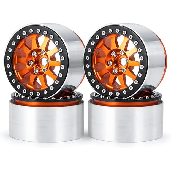 Alloy Metal Orange 35mm Thickness 12mm Hex 4Pcs x 2.2" RC Beadlock Wheels Upgrade Performance