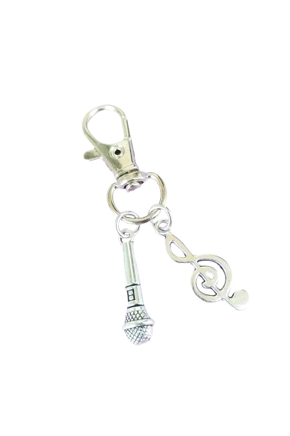 Alloy Microphone With Note Charm Keychain Perfect For Rappers