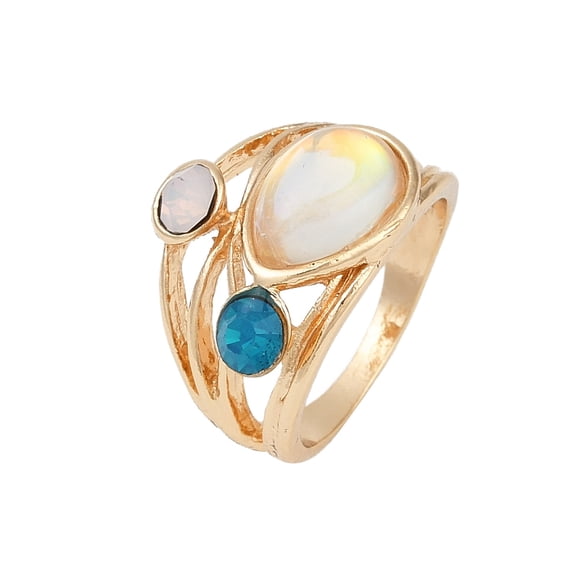 Alloy Multi-Moonstone Finger Rings for Women Deep Sky Blue US Size 6(16.5mm)