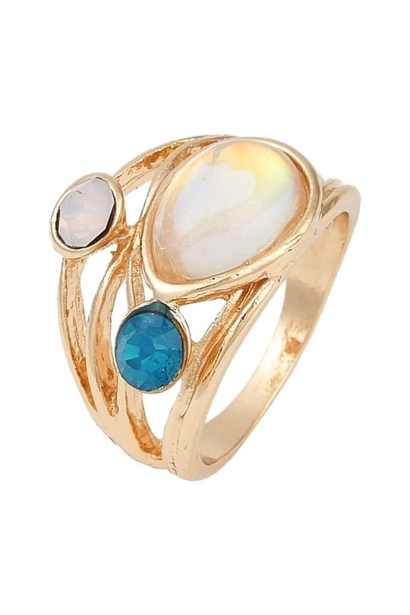 Alloy Multi-Moonstone Finger Rings for Women Deep Sky Blue US Size 8(18.1mm)