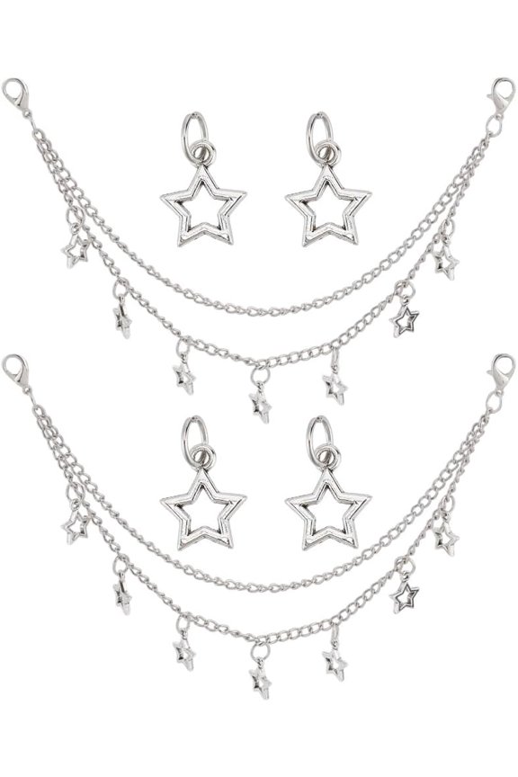 Alloy Multi-strand Curb Chains with Alloy Charm for DIY Shoes Decoration Accessories Star 230x3.5mm