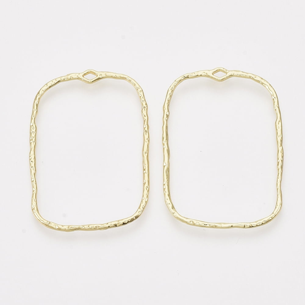 Alloy Open Back Bezel Pendants For DIY UV Resin Epoxy Resin Pressed Flower Jewelry Rectangle Light Gold 46x32.5x2mm Hole: 3x1.5mm