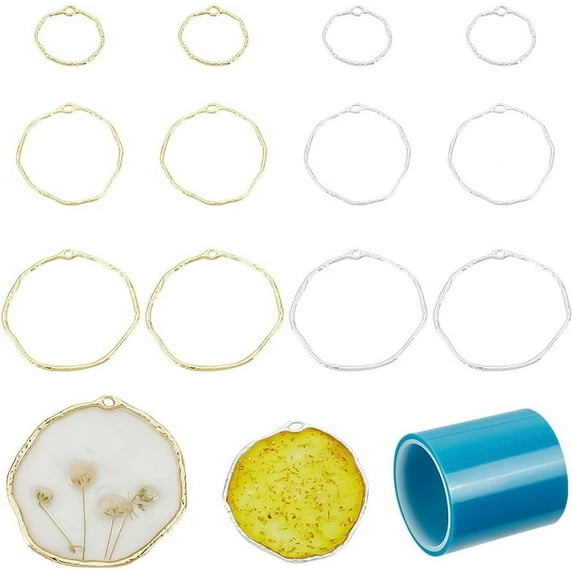Alloy Open Back Bezel Pendants For DIY UV Resin Epoxy Resin Pressed Flower Jewelry with Seamless Paper Tape Mixed Color