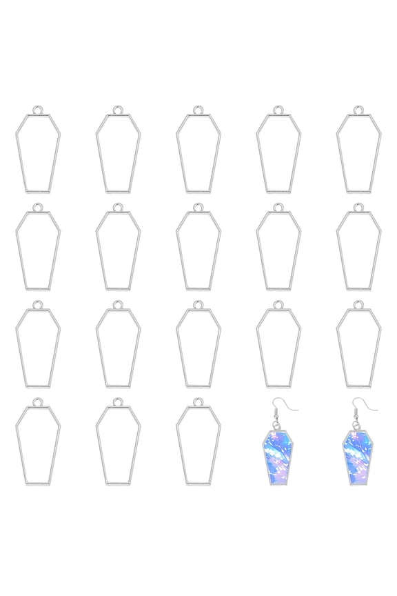Alloy Open Bezel Blank Coffin Shape Hollow Pendants Open Frame Pendant Charms for Resin Jewellery Making DIY Earring Pendant
