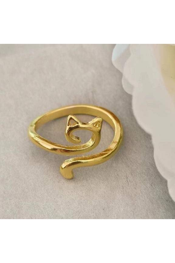 Alloy Open Cuff Rings for Women Cat Shape Golden Inner Diameter: 16~19mm for DIY