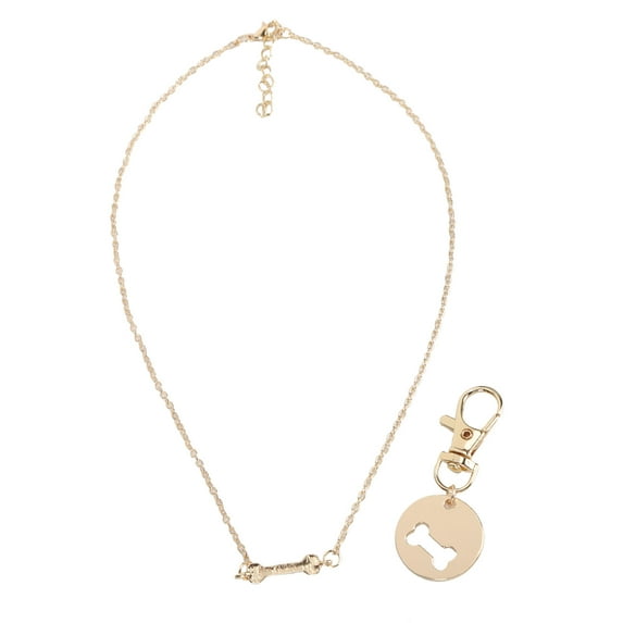 Alloy Owner and Pet Pair Dog Bone 2 Splicing Necklace Dog Tag Chain 2 Split PendantsRound Dog Bone Owner Necklace and Pet Pendant Set