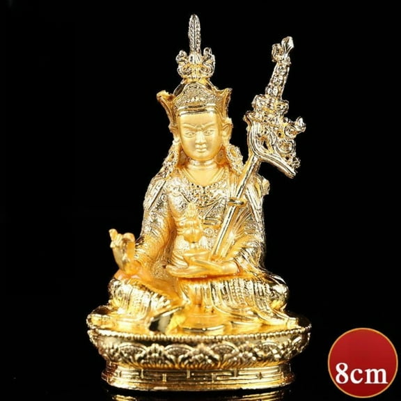 Alloy Padmasambhava Buddha Statue Tibetan Style Gilt Finish Small Figurine for Altar Meditation Home Decor 8CM