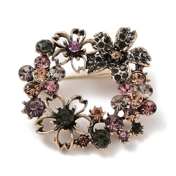 Alloy Pave Rhinestone Brooch Flower Garland Colorful 50.5x50x14mm DIY