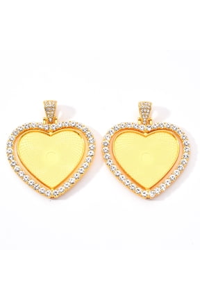 Alloy Pendant Cabochon Settings with Crystal Rhinestone Cadmium Free & Lead Free Double-sided Tray Heart Golden Tray: 26.5x32.5mm 42.5x45.5x3mm Hole: 9.5x5mm