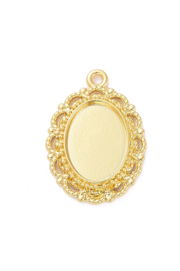 Alloy Pendant Cabochon Settings Plain Edge Bezel Cups Oval Golden Tray: 18x13mm 32x23x4mm Hole: 2mm