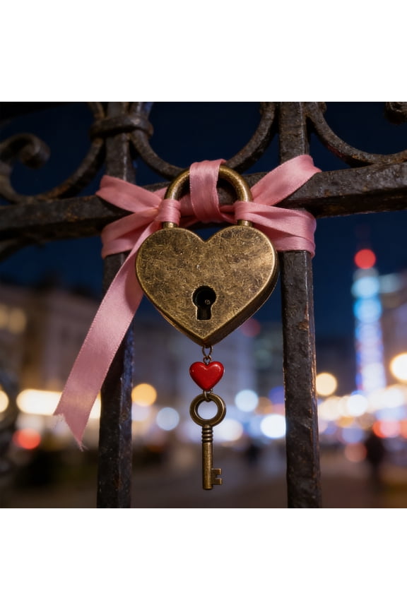 Alloy Pendant Heart-Shaped Padlock Keychain with Keys Valentine's Day Love Lock Pendant Gift for Couples(Bronze,1Pcs) Rkxzt