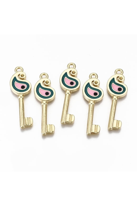 Alloy Pendant Rhinestone Settings with Enamel Cadmium Free & Nickel Free & Lead Free Light golden Key Colorful Fit for 1.5mm Rhinestone 34x10.5x2mm Hole: 1.8mm