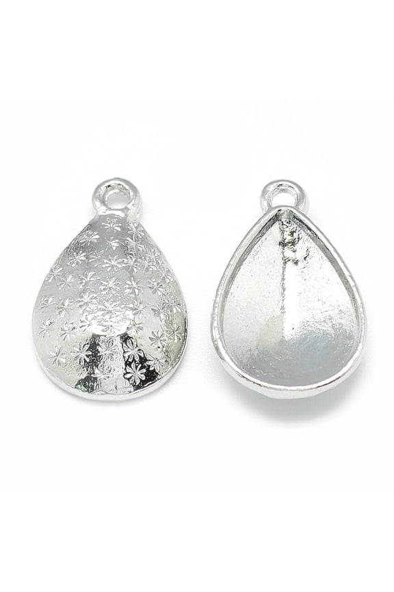 Alloy Pendant Rhinestone Settings teardrop Platinum Fit for 13x18mm Rhinestone 23x14.5x4.5mm Hole: 2mm