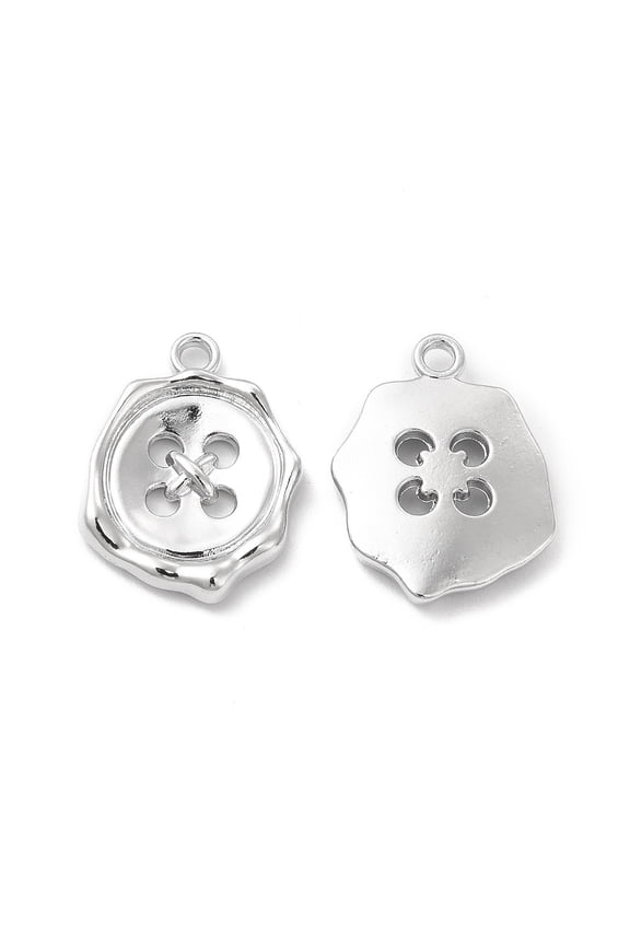 Alloy Pendants Button Charm Platinum 21x16x3mm Hole: 1.8mm