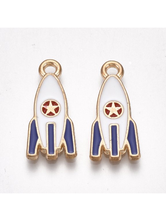 Alloy Pendants Cadmium Free & Lead Free with Enamel Rocket Light golden White 21x9x2mm Hole: 2mm