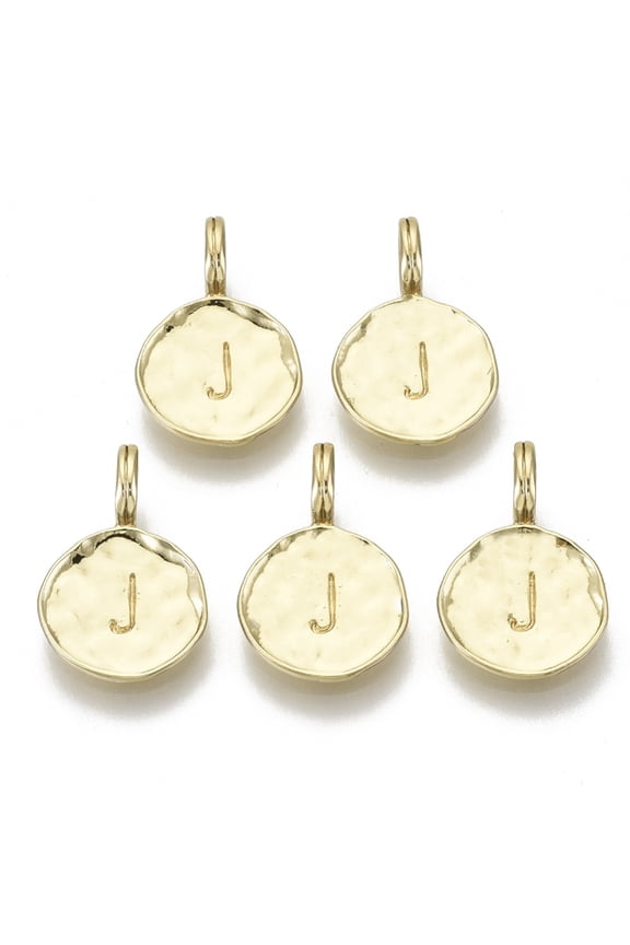 Alloy Pendants Cadmium Free & Nickel Free & Lead Free Flat Round with Letter Real 18K golden Plated Letter.J 17x11.5x1.5mm Hole: 2.5mm