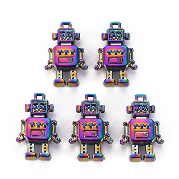 Alloy Pendants Cadmium Free & Nickel Free & Lead Free Robot Rainbow Color 18x11.5x4mm Hole: 1mm