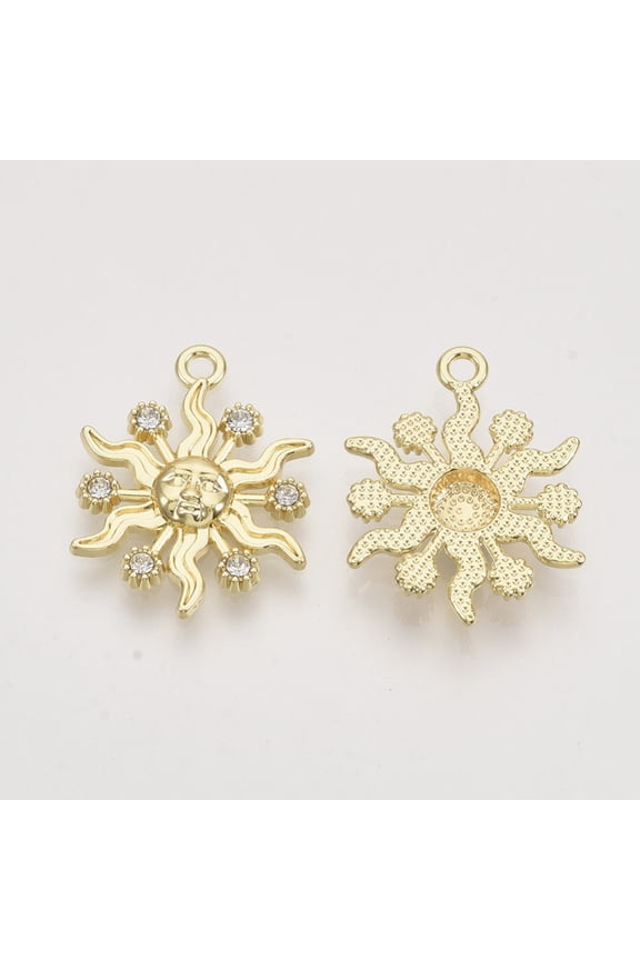 Alloy Pendants with Crystal Rhinestone Sun Light golden 24x18.5x3mm Hole: 2mm