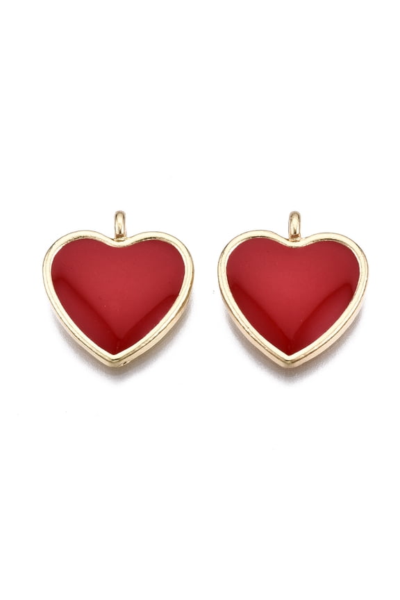 Alloy Pendants with Enamel Cadmium Free Lead Free Light Gold Heart Red 17.5x16x3.5mm Hole: 1.8mm