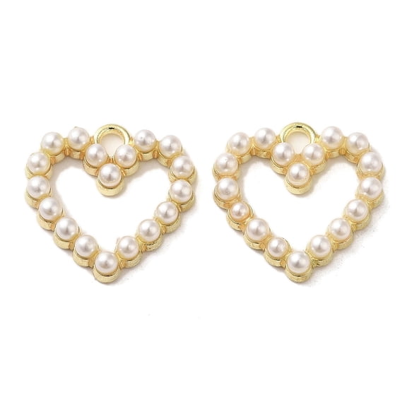 Alloy Pendants with Imitation Pearl Heart Shape Golden 18.5x18.5x4mm Hole: 2.2mm