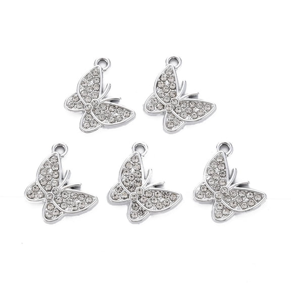 Alloy Pendants with Rhinestone Cadmium Free & Lead Free Butterfly Platinum 19.5x16.5x2.5mm Hole: 1.6mm Alloy+Rhinestone