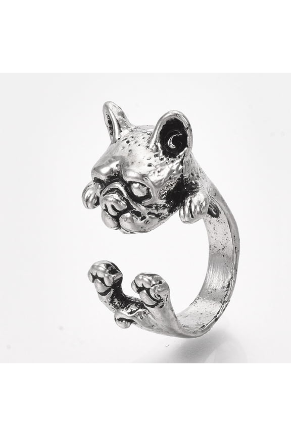Alloy Puppy Cuff Finger Rings Pug Dog Silver4 US Size 4 1/4(15mm)