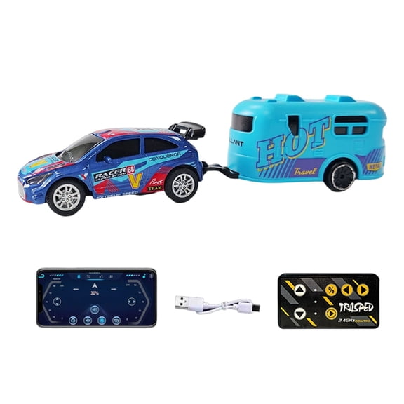 Alloy RC Racing Car, Pocket Desktop Micro Drift Car with Trailer Box, Blue