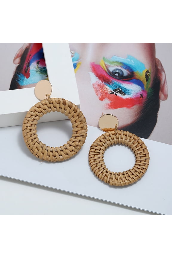 Alloy Rattan Woven Dangle Stud Earrings Golden BurlyWood Ring 65mm DIY