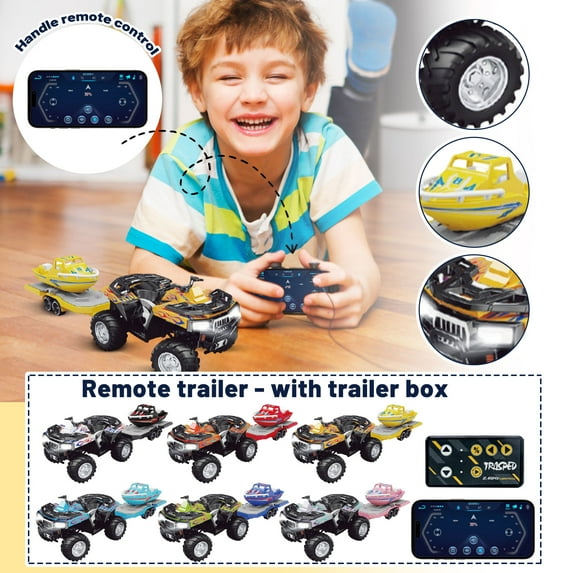 Alloy Remote Control RC Truck with LED Lights, Rechargeable Battery, Semi Truck with Trailer, Off-Road Vehicle, Phone APP Control, Includes 1 Remote and 1 Car (1:64 Scale, 2.4GHz)