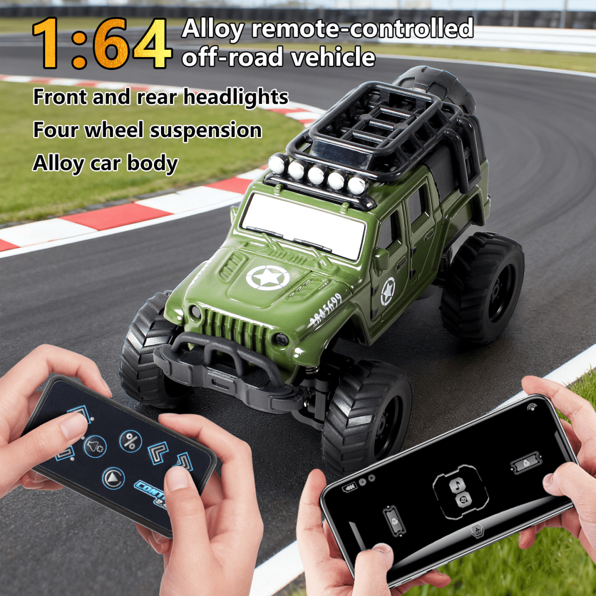 Alloy Remote Control Truck for Kids, 1:64 Mini RC Car with Wooden Bridge for Boys Girls Off-Road Vehicle Racing & Birthday Gifts(Green)
