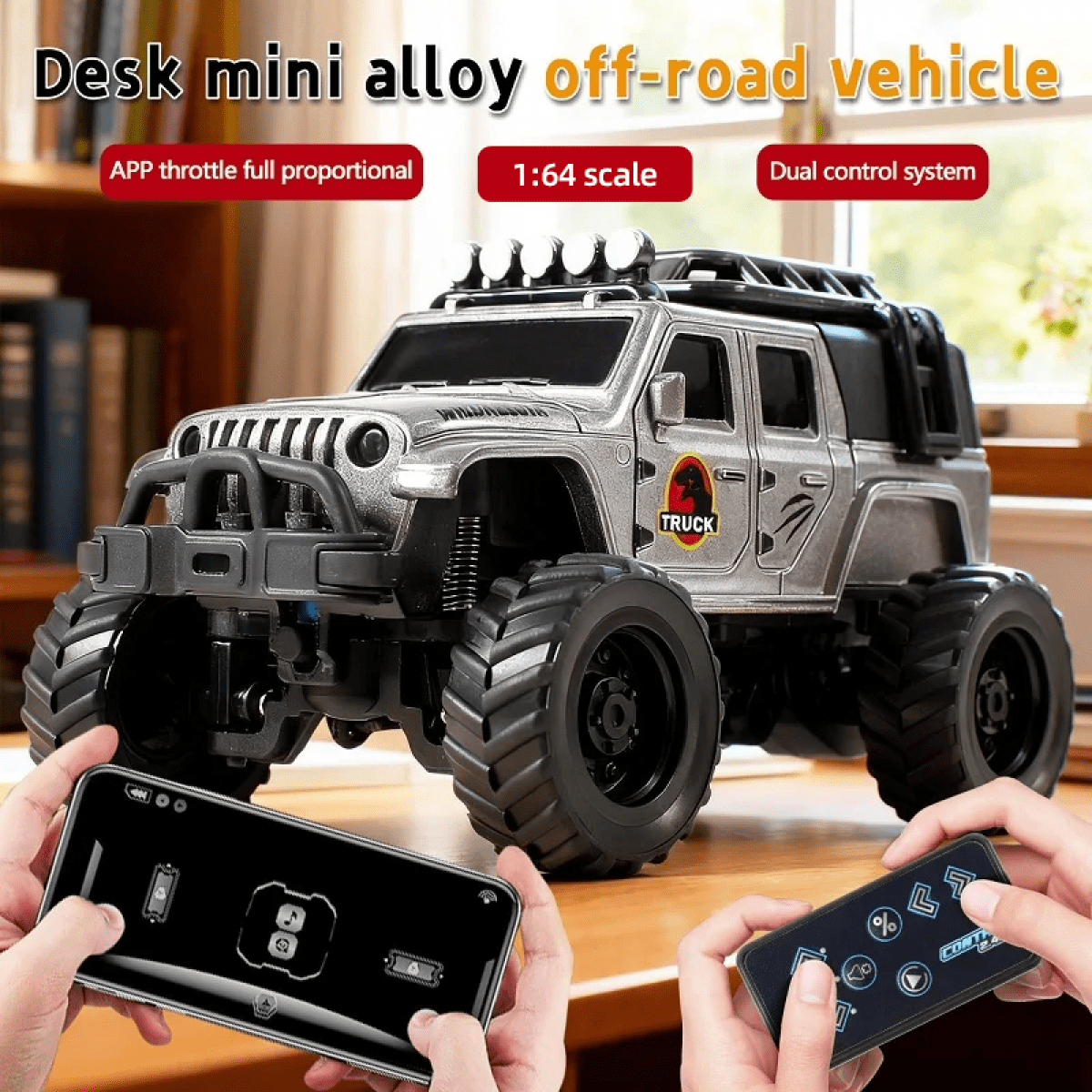 Alloy Remote Control Truck for Kids, 1:64 Mini RC Car with Wooden Bridge for Boys Girls Off-Road Vehicle Racing & Birthday Gifts(Sliver)
