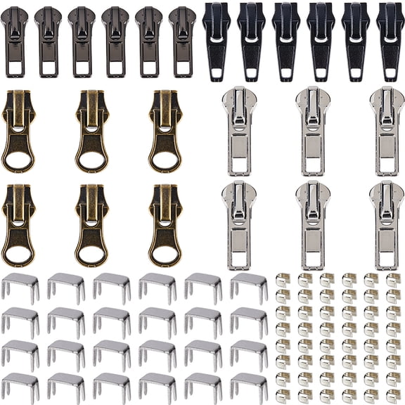 Alloy Replacement Zipper Sliders and Brass Zipper stopers Top Bottom Stops for Luggage Suitcase Backpack Jacket Bags Coat Mixed Color