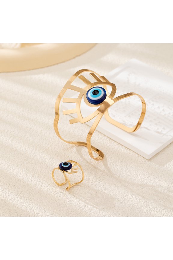 Alloy Resin Hollow Cuff Bangles & Cuff Rings sets Golden Inner Diameter: 60mm