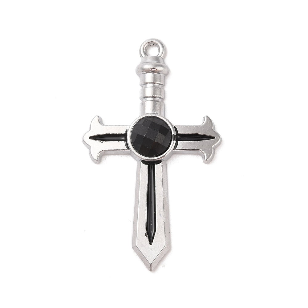 Alloy Resin Rhinestone Pendants Shape Charms Black Platinum 49x29x5mm Hole: 3mm