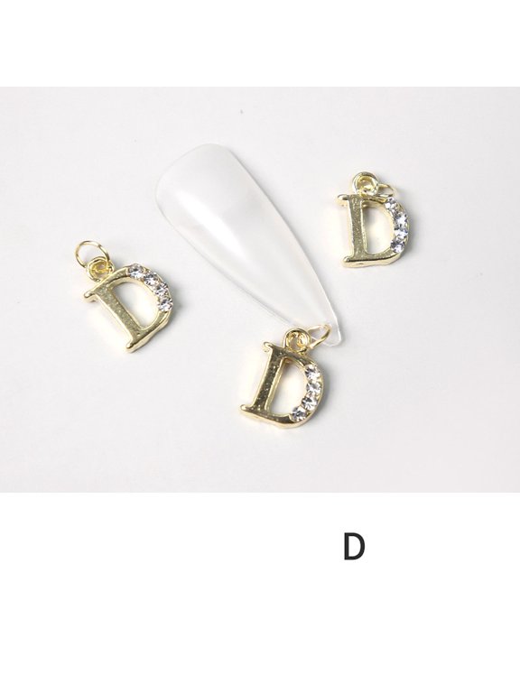 Alloy Rhinestone Cabochons Nail Art Decoration Accessories with Jump Ring Letter Golden Letter.D 11-14x5-12mm