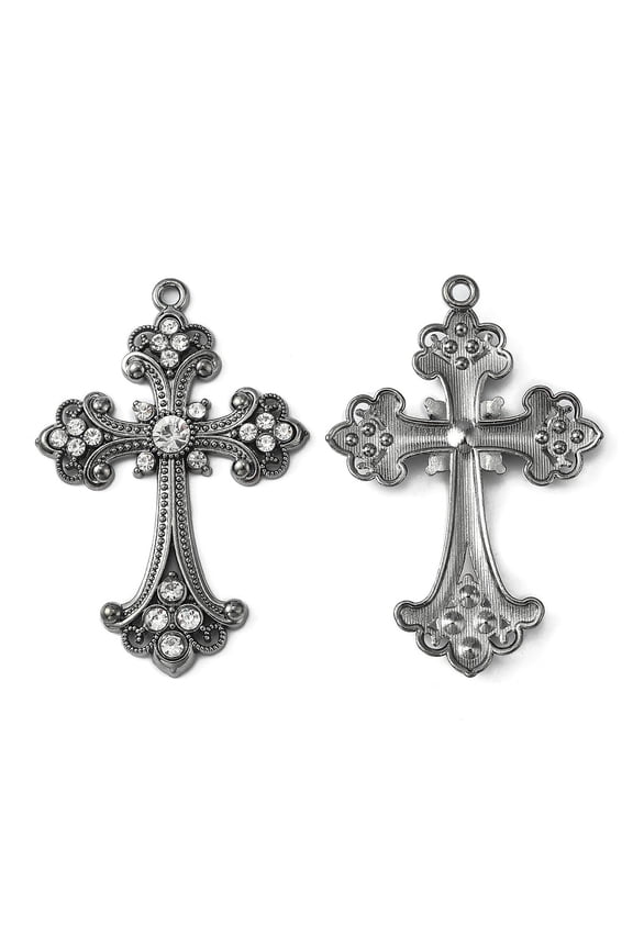Alloy Rhinestone Cross Big Pendants Lead Free & Cadmium Free & Nickel Free Gunmetal 75x50x7mm Hole: 3.5mm