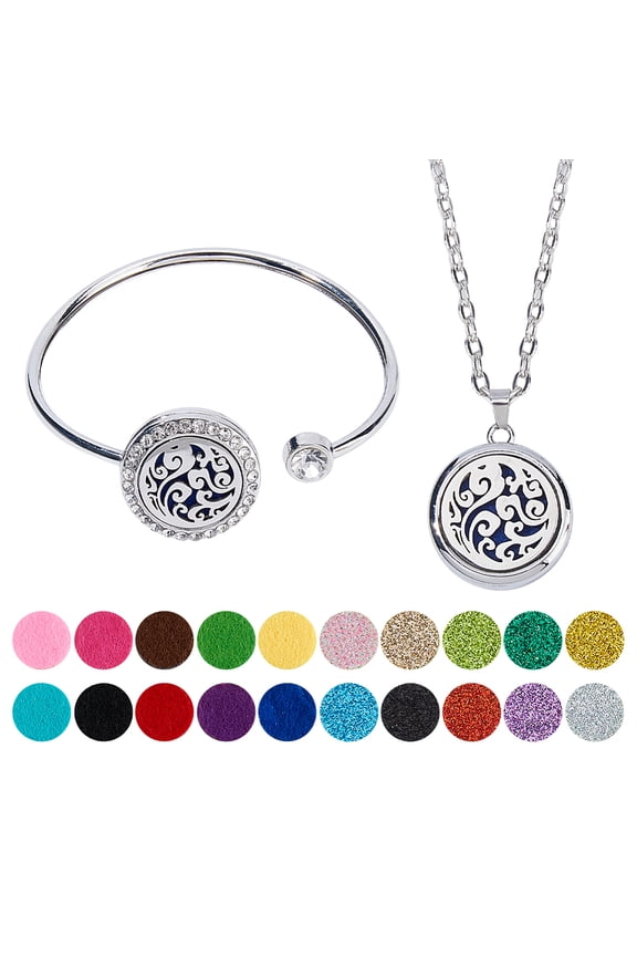 Alloy Rhinestone Cuff Bangles Essential Oil Diffuser Bracelets for Women with Sponge Perfume Pads Flat Round Mixed Shapes for making