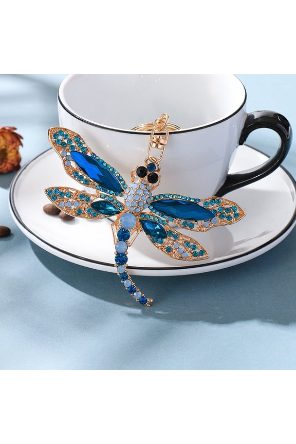 Alloy Rhinestone Keychain Dragonfly Sapphire 120mm